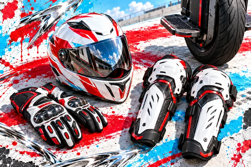 Illustration de synthèse : casque et protections de piste